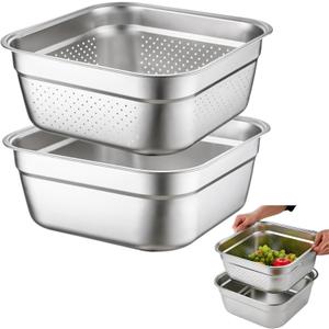 2 in 1 Large Stainless Steel Sink Basin with Colander, Lancisism 12.6" Stainless Steel Washing-up Bowl Multi-purpose Dish Tub for Sink Wash Basins Dishpan for Sink, 32 CM