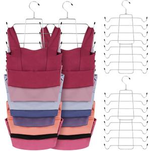 ZEDODIER 6 Pack Tank Top Hanger Space Saving, Bra Hangers for Closet Organizer, Hanging Bra Organizer Tank Tops Holder with 48 Hooks, Metal Closet Organizers and Storage Small Space Solutions, Silver