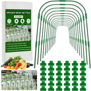 10 x 50ft Garden Netting Kit with 12 Hoops & 36 Clips, Ultra-fine Mesh Grow Tunnel for Raised Bed Vegetable Protection, Durable Pest Barrier for Garden Plants