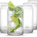 JoyJolt Drinking Glass Cups Set of 6-16oz Beer Can Glasses. Clear Soda Can Shaped Glass Cups, Cute Iced Coffee Cup Tumblers, Cold Drink Glassware, Unique Water, Tea, Cocktail Glass Set