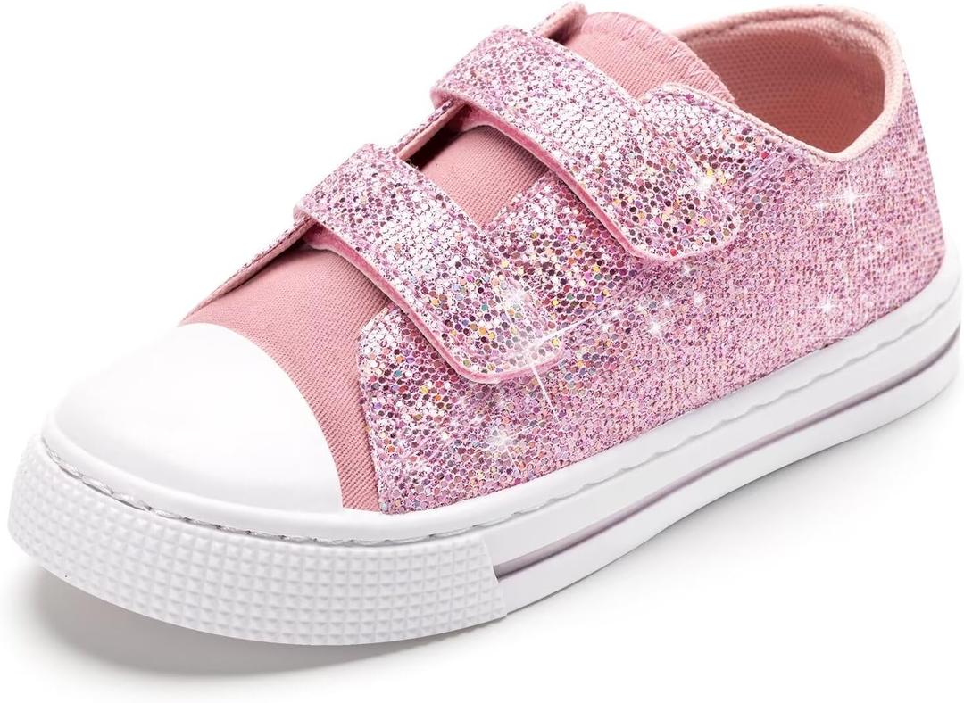 Boys Girls Sneakers Toddler Canvas Shoes Kids Walking Shoes with Hook and Loops (11 Little Kid, Pink Sequins)