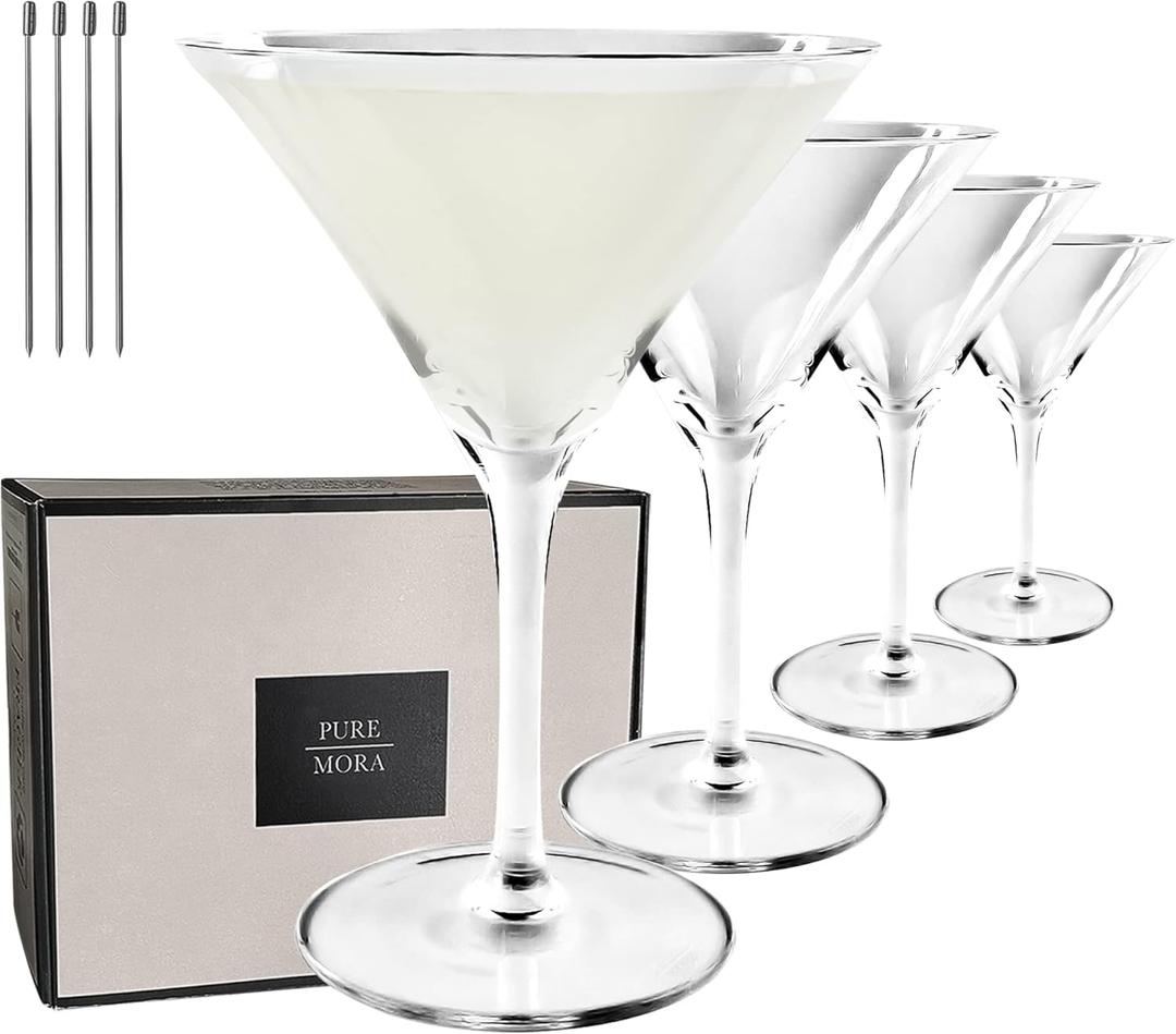 Martini Glasses, Set of 4-7oz - Handblown Premium Crystal Glass for Cockails, Martinis, Home Bar, Cosmos, Gimlet, Parties, Etc - Modern Classic Cocktail Glassware, Gift for Him/Her
