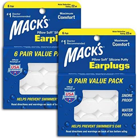Mack's Pillow Soft Silicone Earplugs, Value Pack - The Original Moldable Silicone Putty Ear Plugs for Sleeping, Snoring, Swimming, Travel, Concerts and Studying, 6 Pair (Pack of 1)