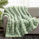 Cozy Bliss Faux Fur Throw Blanket for Couch, Fuzzy Soft Plush Thick Bubble Blanket for Sofa Bedroom Living Room, 50 * 60 Inches Sage Green