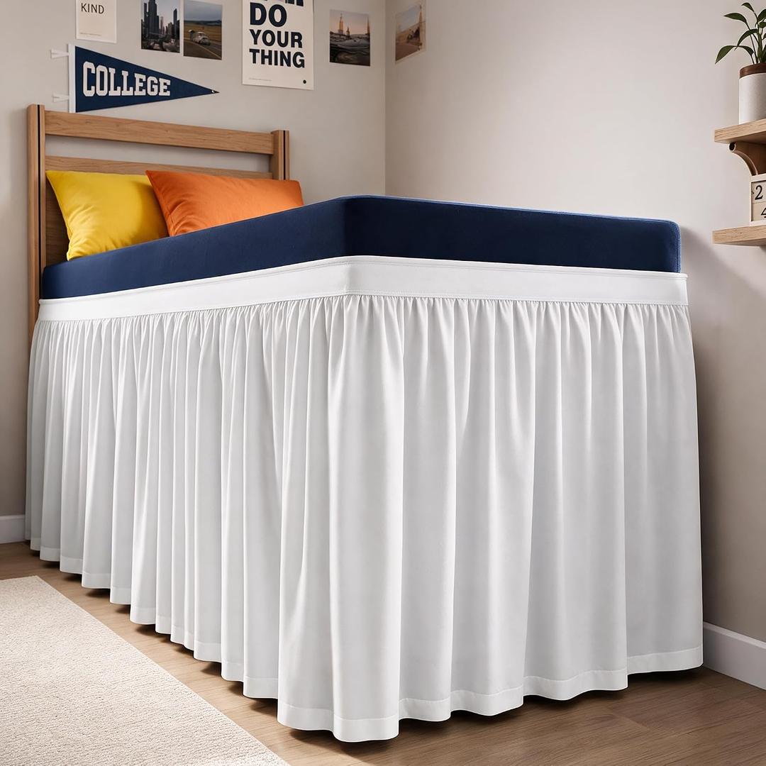 CGK Linens Dorm Room Bed Skirt Full XL - Dorm Room Essentials - 34" White
Extra Long Dust Ruffled College Bedskirt with Split Corners, Easy Fit Elastic Strap, Adjustable, Fade & Wrinkle Free