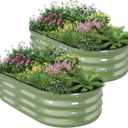 Galvanized Raised Garden Bed - 421ft (2 Packs) Planter Raised Beds for Gardening | Oval Metal Garden Planter Box with Safety Edging and Gloves for Vegetables Fruits and Flower OliveGreen
