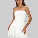 IWD Strapless Tube Dress for Women Ruched Waist Summer Mini Corset Dresses Flowy Tiered Ruffle Cute Short Graduation Dress, White X-Small