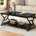 HOMISSUE Coffee Table, Rustic Rectangle Coffee Table with 2-Tier Storage, Engineered Wood Center Table with Open Shelves, Minimalist Coffee Table for Living Room, 47 Inch, Black