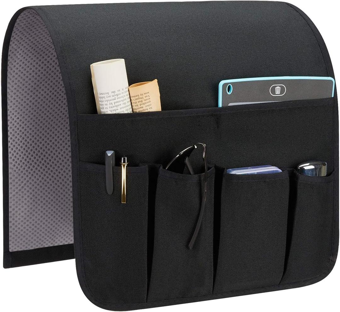 Sofa Armrest Organizer, Remote Control Holder for Recliner Couch, Arm Chair Caddy with 5 Pockets for Magazine, Tablet, Phone, iPad