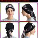JarseHera Bamboo Cotton Liner Chemo Headwear for Womenwith Silky Scarfs for Cancer Hair Loss Sleep Caps Beanie (Black+Gray,2 Pair, One Size Fit Most)