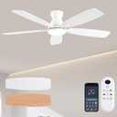 JSAITEE Ceiling Fans with Lights, 52 Inch Low Profile Ceiling Fan with Light and Remote Control, Flush Mount, DC Reversible Motor, Noiseless, White 6 Speeds Ceiling Fan for Bedroom