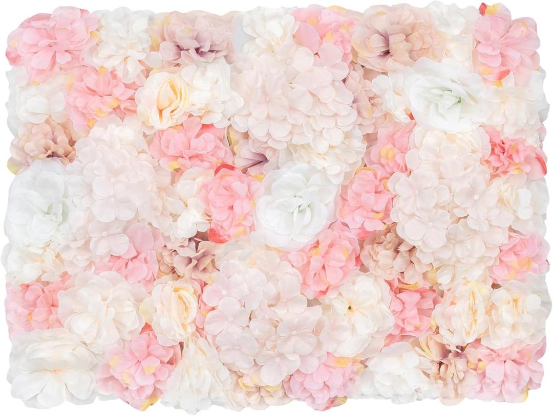 12 Pack Flower Wall Panels 16 x 24 inch 3D Rose Wall Mat Decorative Faux Floral Panel Hydrangea Silk Faux Flower Backdrop for Photo Background Home Wedding Party