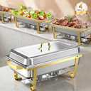 Chafing Dishes for Buffet 4 Pack, 11QT Square [Large Size and Sturdy] Stainless Steel Food Warmers for Parties Buffet [Elegant Gold and Silver Colors] Catering Supplies Buffet Display