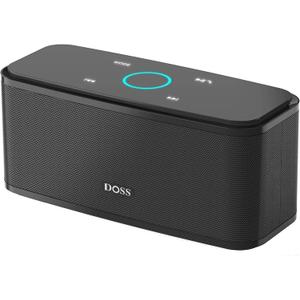 DOSS SoundBox Touch Wireless Bluetooth Speaker with 12W HD Sound and Bass, IPX5 Waterproof, 20H Playtime, Handsfree, for Office, Home, Outdoor, Travel-Upgraded (Black)