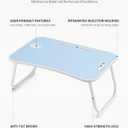 ZEAPTAC Laptop Bed Desk, Foldable Lap Desk, Portable Lap Table, Laptop Stand with Cup Holder & Tablet Slot & Lifting Handle for Working Writing Drawing & Eating - Blue
