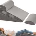 4Pcs Wedge Pillow Set for After Surgery,Acid Reflux Relief, Adjustable Bed Wedge Pillows for Sleeping,Anti Snore, Memory Foam Triangle Pillow for Back&Neck&Shoulder Pain Relief, Grey (12 IN+2 Head pillow)