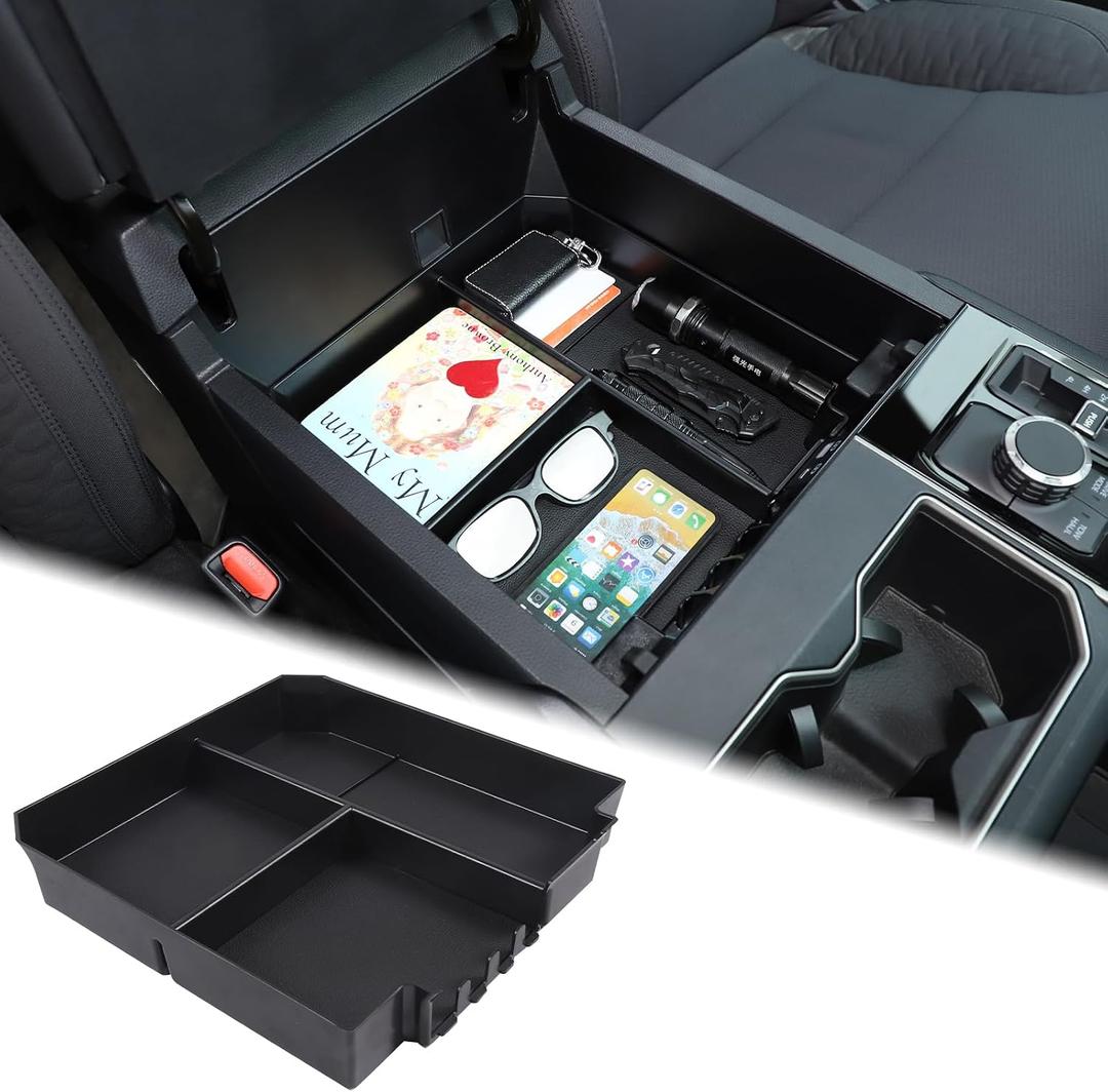 Aunginsy Center Console Organizer Tray Compatible with 2022 2023 2024 2025 Toyota Tundra Accessories and 2023 2024 2025 Sequoia Armrest Box Secondary Storage Tray ABS Insert Interior Accessories