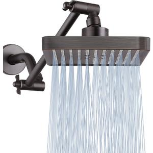 High Pressure Rain Shower Head with 11'' Extension Arm - High Flow Rainfall Showerhead - Luxury Modern Look - Pressure Boosting (Square, Oil Rubbed Bronze)