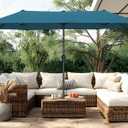 PHI VILLA 13ft Large Outdoor Patio Double-Sided Umbrella, Rectangle, Cyan | 13x6.5 ft shade, rectangular, patio table market umbrella, triple head, UV blocking, with crank handle, for deck, outside