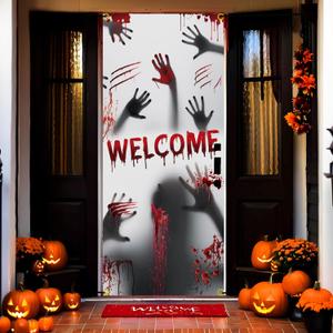 6 x 35x79 Halloween Door Cover, Large Store Bar Haunted House Fabric Halloween Decorations Party Supplies, Scary Door Decoration