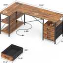 Huuger L-Shaped Office Desk with Power Outlets, 55 Inch Computer Desk with 3 Drawers, Shelves, Reversible for Gaming Corner Work Home Office Study, Rustic Brown