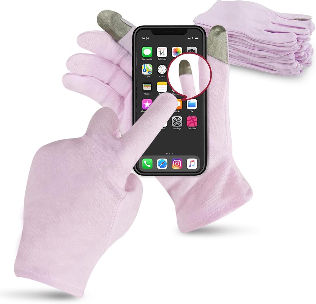 HandLove Premium 100% Cotton Gloves | Moisturizing Gloves for Dry Hands & Eczema | Overnight Sleeping Gloves, Eczema Gloves | Touchscreen | Touch Purple, 12 Pairs