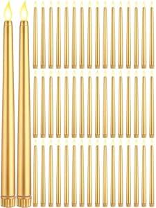 Funtery 48 Pcs Flameless LED Taper Candles Battery Operated Candles Bulk Realistic LED Candlesticks Flickering for Wedding Church Graduation Party Home Decor(Gold, Classic Style)