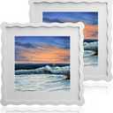 10x10 Wavy Picture Frame With Mat For 8x8, Wavy Edge Wooden Picture Frame with Real Glass - Wall Mount and Tabletop Display, White, 2 Pack