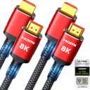 Snowkids 10K 8K Certified HDMI 2.1 Cable 10FT 2-Pack, 48Gbps Ultra High Speed HDMI Braided Cord, Support 8K@60Hz 4K@120Hz, HDCP 2.2&2.3,eARC,Dynamic HDR,Compatible with TV/HDTV/PS-5 (Red)