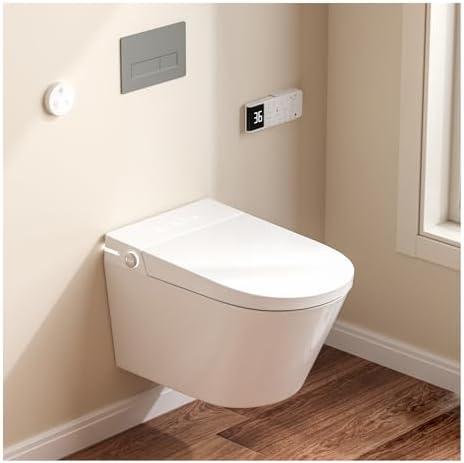SmartSylva #M1G - Smart Wall HungToilet, Elongated Wall Hung Toilet with Bidet Built In, Heated Seat, Warm Water Wash, Air Dryer, Auto Flush, Foot Sensor Flush, Auto Open and Close Lid