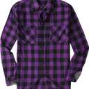Alex Vando Mens Button Down Shirts Flannel Shirt Long Sleeve (Small, Purple/Black)