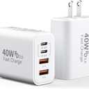USB C Charger Block, 40W 4 Ports Type C Fast Phone Charging Blocks Cube PD USBC Wall Plug+QC 3.0 USB A Charger Brick Box Power for iPhone 17/16/15/14/13/12 Pro Max, iPad, Samsung Galaxy, Pixel, 2Pack (White)