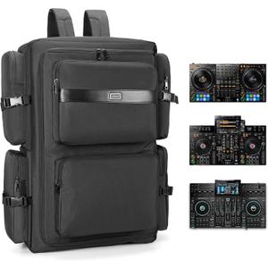 Rabjen DJ Backpack for Club Gigs, DJ Mixer Case Compatible with Pioneer DDJ-REV7, Pioneer DDJ-RX, Denon DJ SC LIVE 4, Novation Launchkey 49 and More Equipment (black)