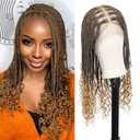 Kalyss 13x8 Hd Lace Front Knotless Braided Wigs for Black Women Box Braid Wig with Curly Ends with Baby Hair Premium Synthetic Braided Lace Front Wigs 24" Light Brown