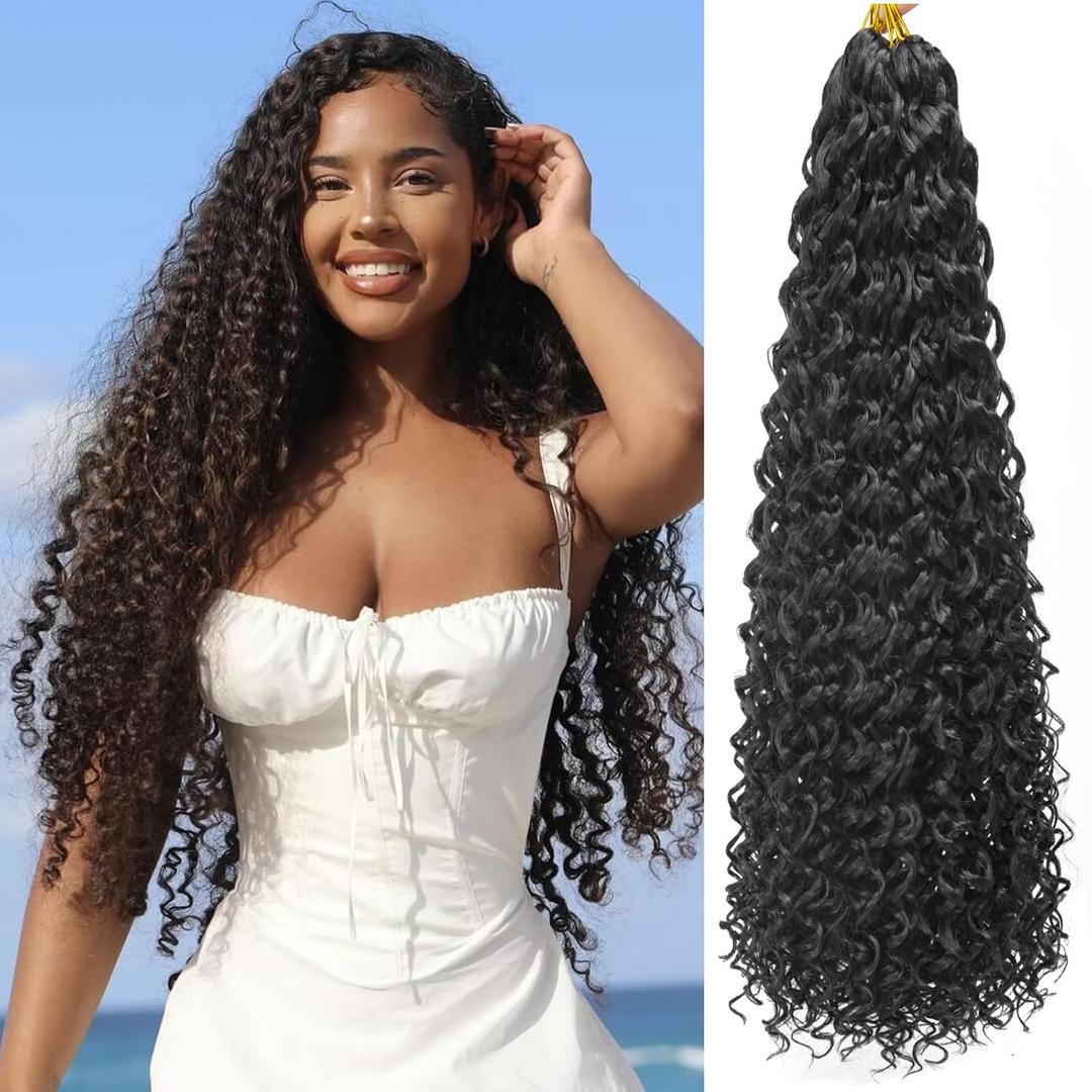 GoGo Curl Crochet hair 28inch Water Wave Crochet hair Natural Black Synthetic Bohemian Crochet Braid Deep Wave Braiding hair Extensions(5Packs,1B) GoGo Curl Crochet hair 28inch Water Wave Crochet hair Natural Black Synthetic Bohemian Crochet Braid Deep Wave Braiding hair Extensions(5Packs,1B)