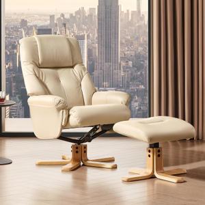 BedsPick Recliner Chair with Ottoman, 360° Swivel Reclining for Living Room Bedroom Office Rv Small Space, Comfy Modern Accent Arm Chairs, Faux Leather (White)