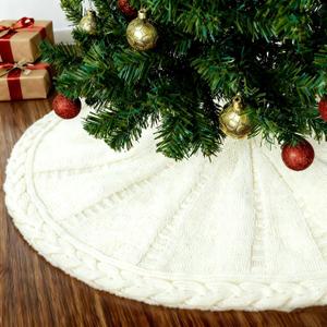 White Christmas Tree Skirt 36 Inch, Knitted Tree Skirt for 6Ft Pencil Tree, Vintage Thick Tree Skirt for Christmas Trees Decoration, Xmas Home Indoor Farmhouse Decorations (Medium)
