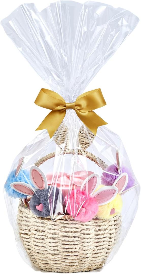 Wowfit 10 CT 16x24 Inch Clear Cellophane Gift Bags Food-Safe Cello Bags for Small Gift Baskets,R affles, Bridal or Baby Showers, and More (No Gusset, Ribbon Not Included)