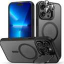TOBOVON for iPhone 13 Pro Max Case, Compatible with MagSafe, 3-in-1 Camera Ring Stand, with 9H Camera Lens Cover, Non-Slip Translucent Matte Military-Grade Drop Protection Magnetic Case, Black