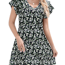 Summer Dresses for Women 2025 Casual Ruffle Sleeves Mini Dress Sundresses Floral Boho Beach Dresses with Pockets
M