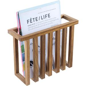 MyGift 11 Inch Premium Acacia Wood Wall Mounted Magazine Rack and File Folder Holder, Mid Century Modern Home Office Hanging Storage for Oversized Magazines