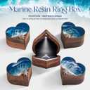 SAMAH Ocean Resin Heart LED Lighted Engagement Ring Box, Personalized Walnut Wooden Ring Box, Ring Display Box for Proposal, Wedding, Anniversary, Valentine's Day, Birthday, Christmas Gifts for Women