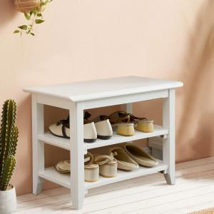 Dewfig Shoe Rack Bench for Entryway with Storage, 24", 3-Tier Wooden Shoe Bench for Hallway, Front Door, Entrance, White (23.6"W x 11.8"D x 16.5"H)
