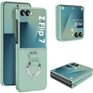 Z Flip 7 Case for Samsung Galaxy Z Flip7 5G, Ring Case for Women Silky Touch Slim Hard PC Matte Back Cover Ultra Thin Z Flip 7 Phone Case Anti-Scratch Protective Cases for Samsung Z Flip 7 5G (Mint)