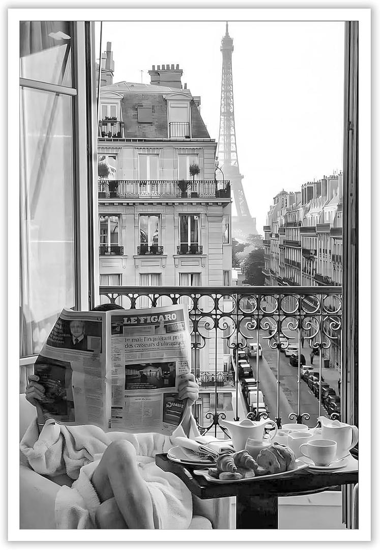 Vintage Girl Reading Newspaper Poster Eiffel Tower View Canvas Wall Art Retro Black And White Feminist Room Aesthetic Prints Painting For Home Bedroom Dorm Apartment Wall Decor 12x16in Unframed (Multi 001 Unframed)
