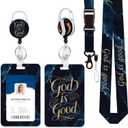 Heavy Duty ID Badge Holder with Lanyard, Retractable Badge Reel Clip, Lanyards for Hard Vertical ID Card Holders for Office, School, Teachers, Nurses, Women, Men - God is Good Christian (4.3 x 2.8 In)