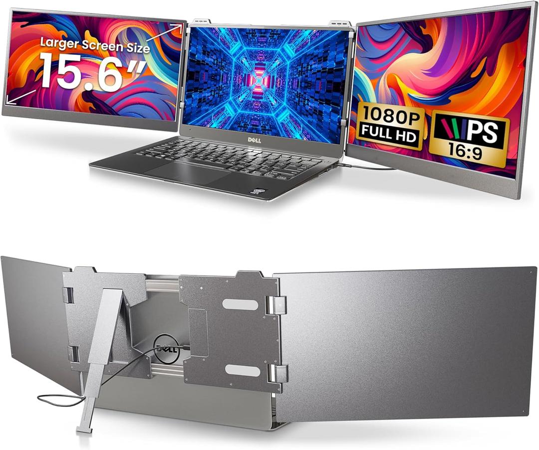 theo&things Laptop Screen Extender, 15.6" FHD 1080P IPS, Triple Screen, Portable Monitor, Lightweight 3.5lbs, Plug and Play, Multi Monitor Extension for 13.3"-16.1" Laptop MacBook, Wins, Android