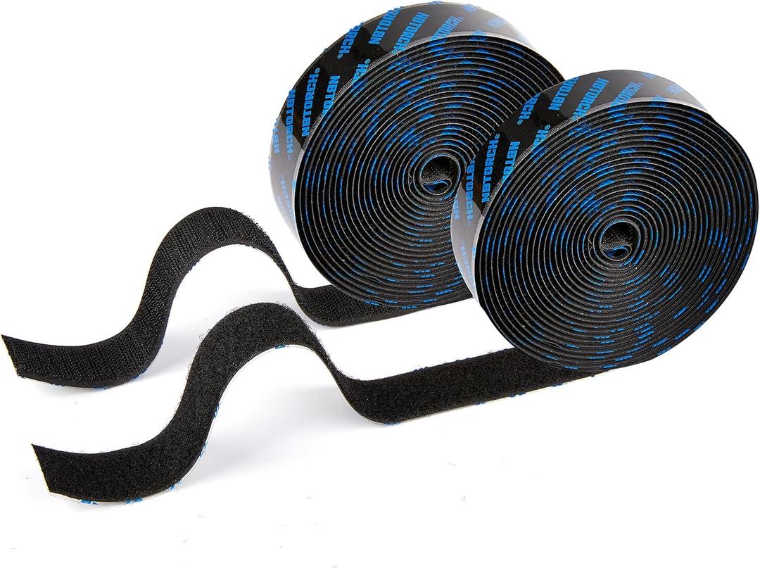 Heavy Duty Hook and Loop Strips with Adhesive| 15 Foot Roll | Strong Sticky Back Fastener Holds 16 lbs | Industrial Strength Tape Stick for Indoor & Outdoor Use,1in Width, Black