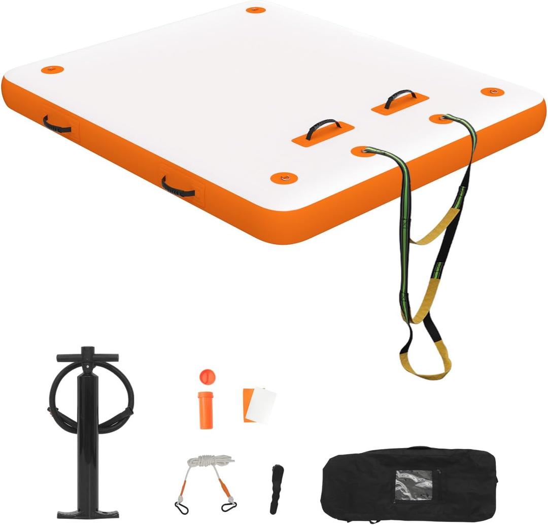 Inflatable Floating Dock Swim Air Platform, 6ft/8ft Inflatable Air Dock Platform Floating Island Raft with Non-Slip Surface, Island Raft Mat for Pool Beach Ocean (6*5.3ft Orange)