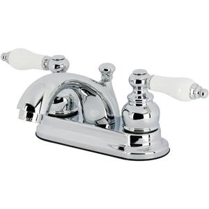 Kingston Brass KB2601PL Vintage 4-Inch Centerset Lavatory Faucet, Polished Chrome with Porcelain Lever Handle